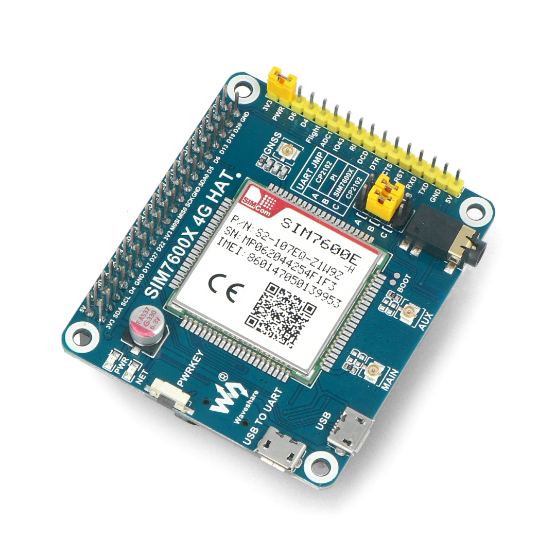 LTE GPS HAT - LTE/GPRS/GPS SIM7600E-H - nakładka dla Raspberry Pi 4B/3B+/3B/2B/Zero - Waveshare 14952